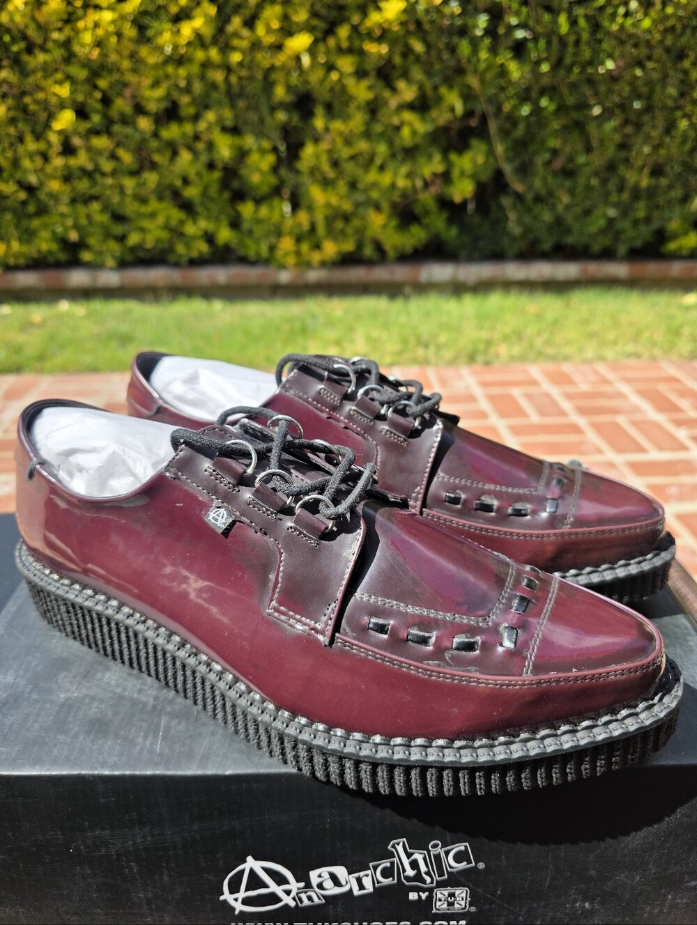 NWT T.U.K. Anarchic Burgundy Rub Off Pointed Creepers Shoes